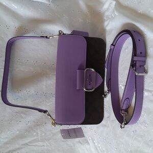 Coach Signature Morgan Lavender and Dark Brown Shoulder Bag